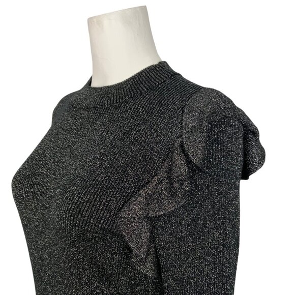 Ted Baker Addale Sweater Ted/4 US/L Silver Metallic Black Ribbed Knit Ruffle - Picture 8 of 12